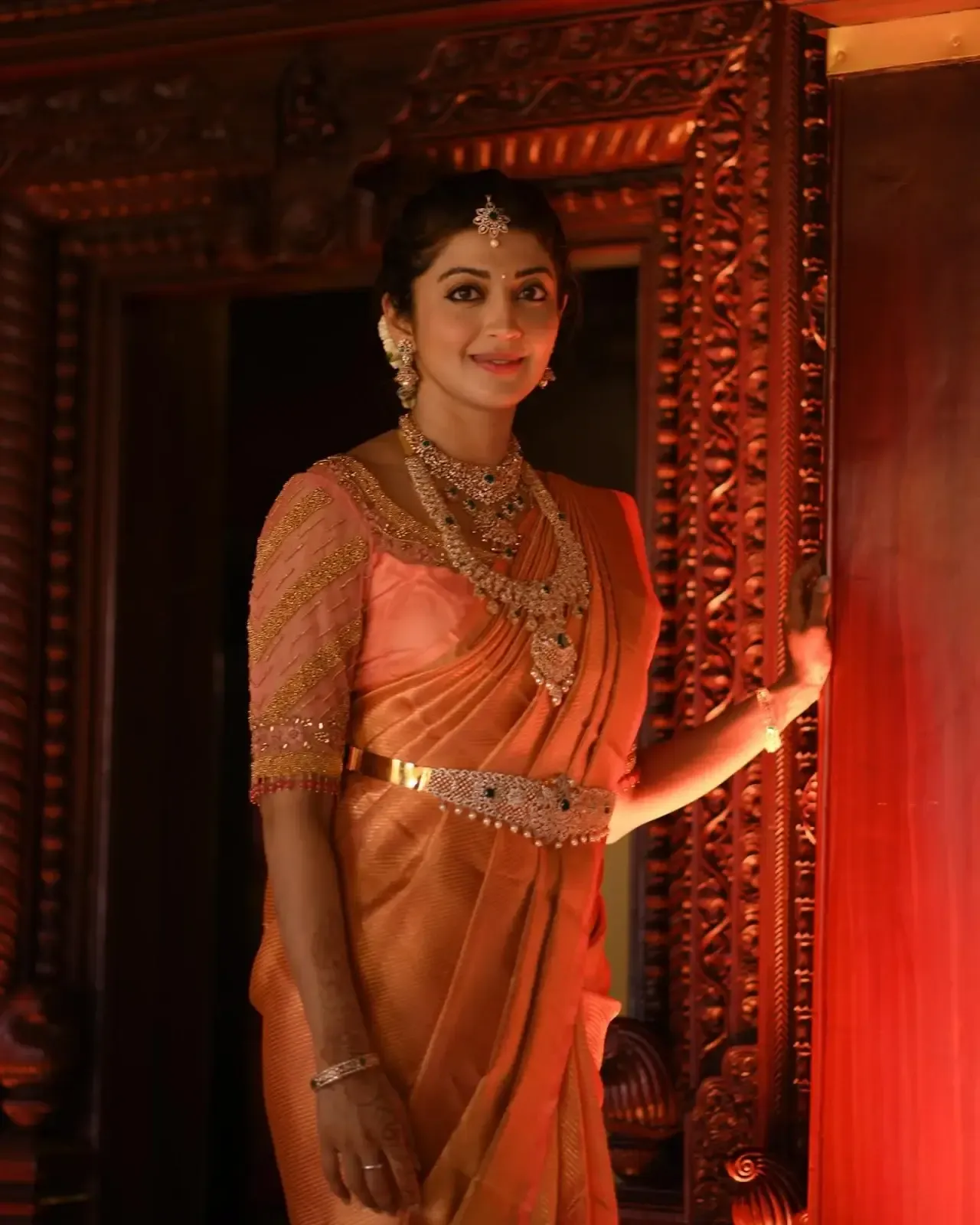 Bollywood Actress Pranitha Subhash Images in Orange Saree